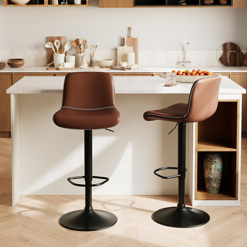 Adjustable Bar Stools, Swivel Counter Stools With Footrest (Set Of 2), Brown 