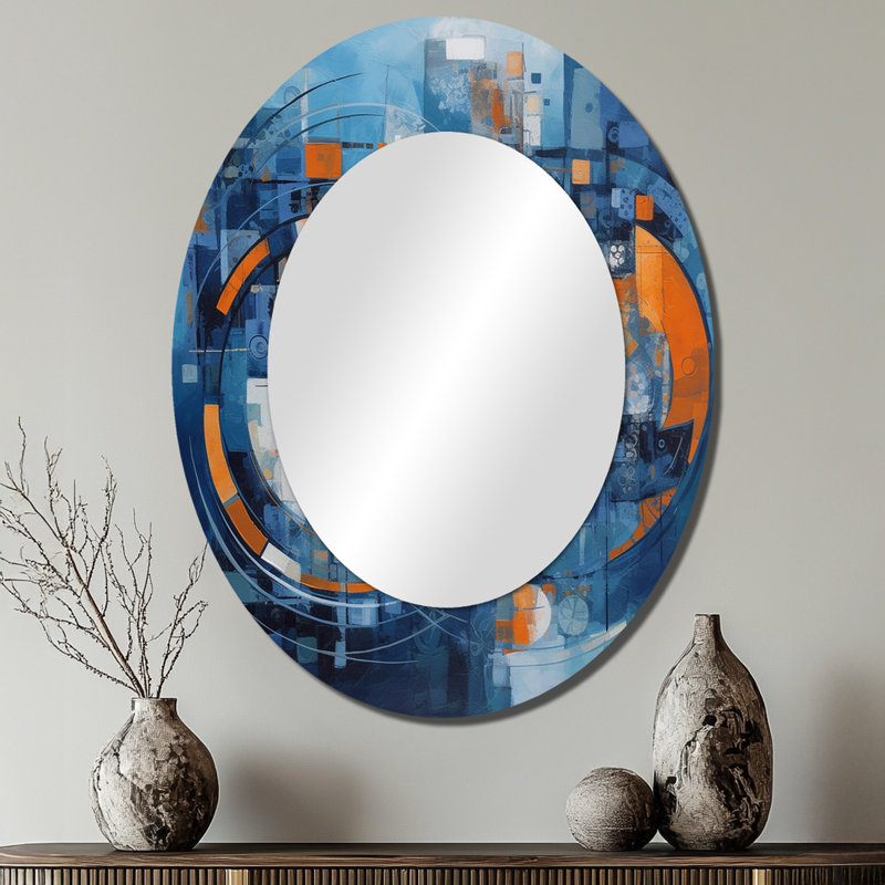 Miroir mural orange et bleu géométrique équilibré II - Modern, 40 po x 30 po