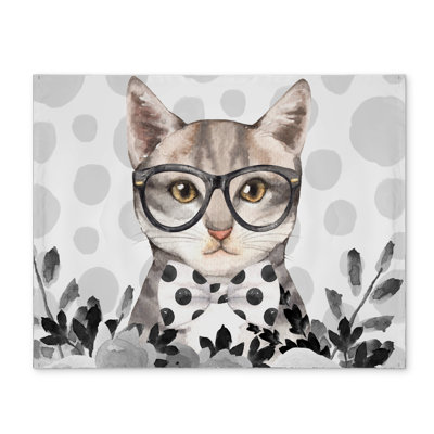 Geek Cat White Polyester Placemat | Animal Bedroom Decor