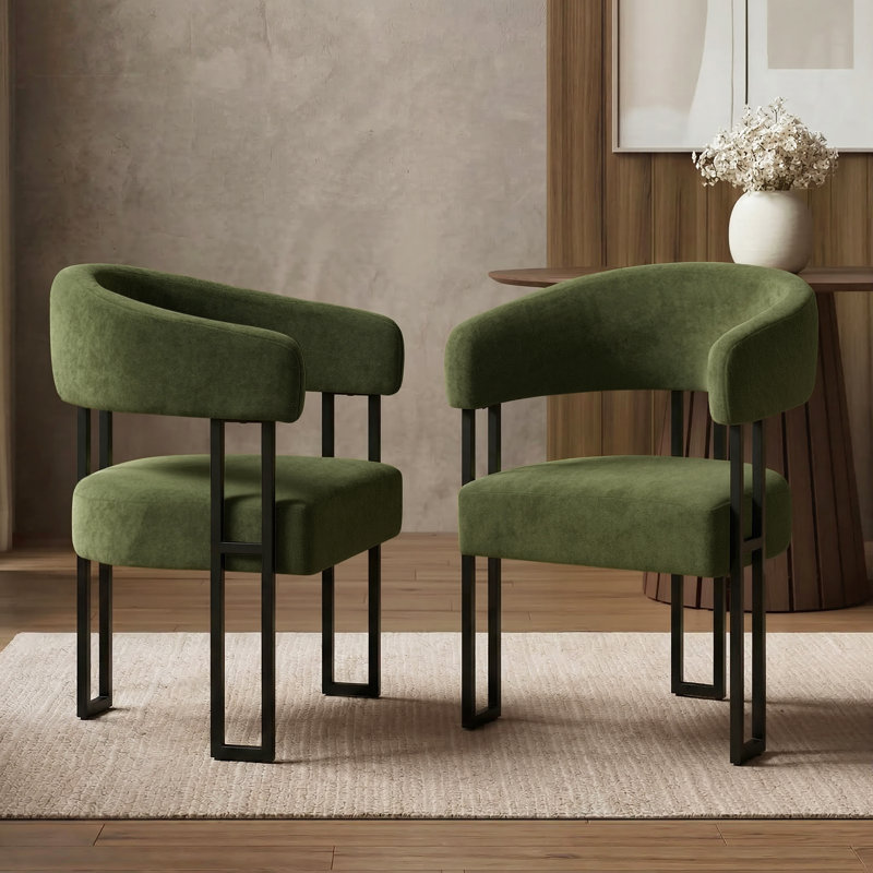 Haskett Upholstered Dining Armchair with metal legs, Green