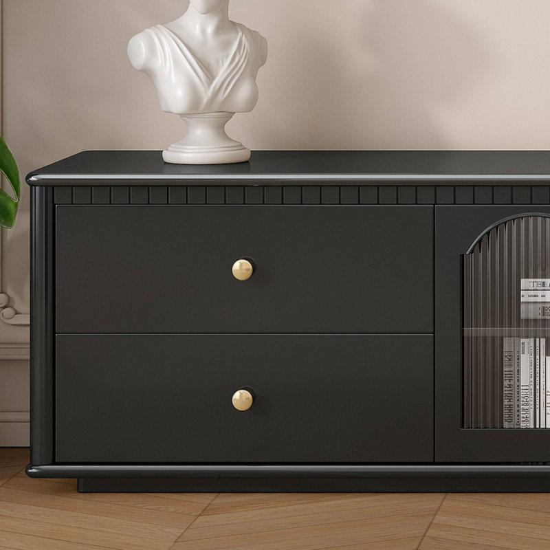 Meuble télé en bois massif de style rétro, 17.71"H x 94.48"L x 15.74"W, Black
