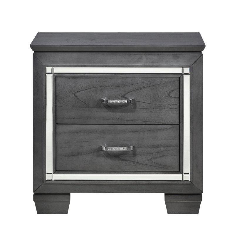 Glamourous Style 1Pc Table de chevet de 2X tiroirs à DEL avec faux cristaux et poignées de bar pour meubles de chambre à coucher modernes