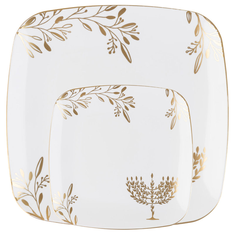 Ensemble d'assiettes carrées blanches éco-qualitatives Hanoucca 120 pièces