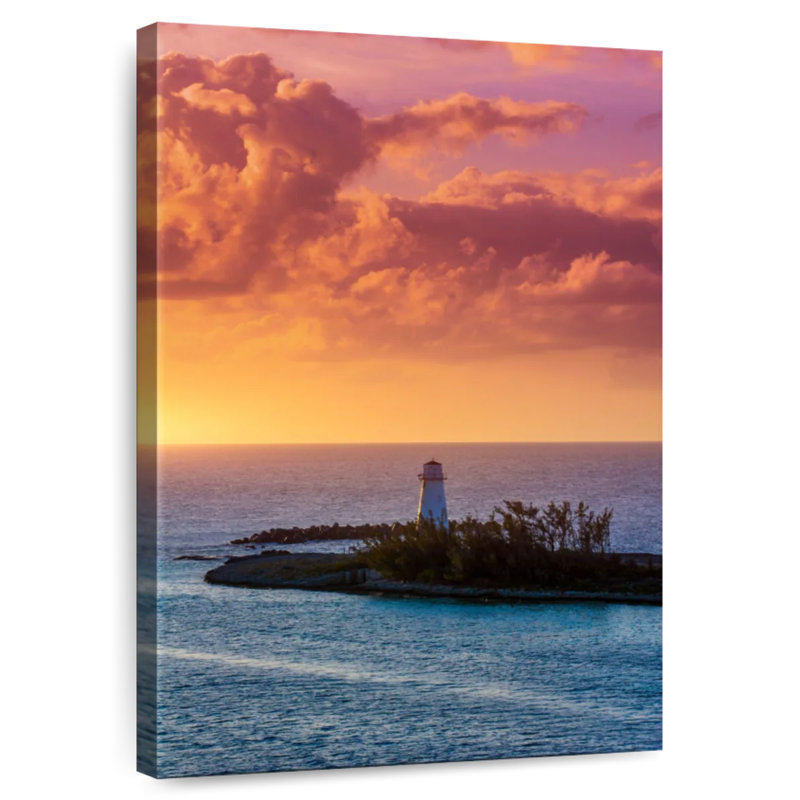 Paradise island lighthouse sunset Aletra, H 45 po x l 30 po