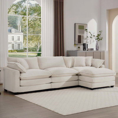 Canapé modulaire 3 places à assise profonde avec repose-pieds, meubles rembourrés confortables pour le salon, canapé en velours