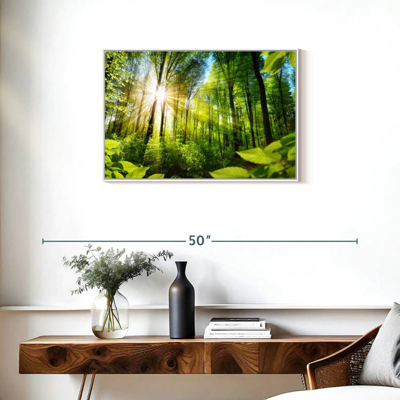 Forêt ensoleillée, Cadre flottant blanc, 31 po x 21 po