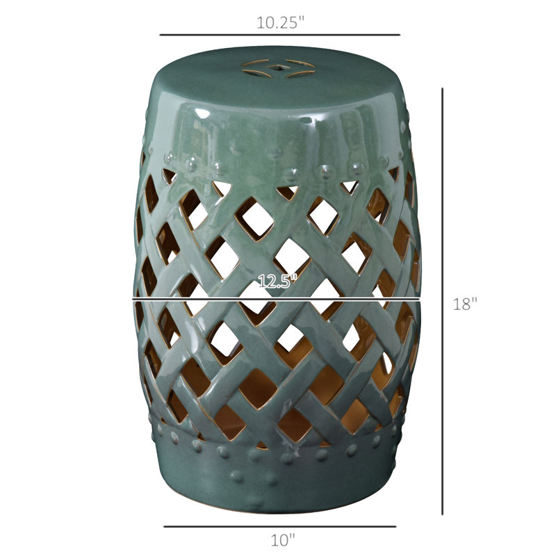 Outsunny 13" X 18" Garden Stool With Woven Lattice Design & Glazed Strong Materials Decorative End Table