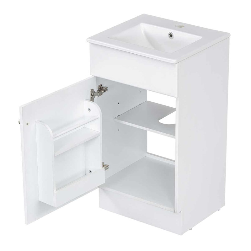 Meuble-lavabo 18 po avec meuble-lavabo en céramique et tablette réglable, Blanc