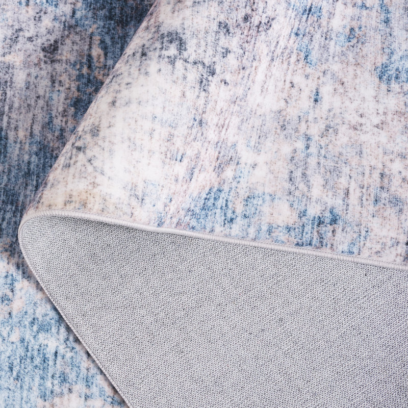 Tapis en polyester tissé à la machine abstrait bleu / blanc / gris Suntia, Rectangle de 5 pi x 8 pi