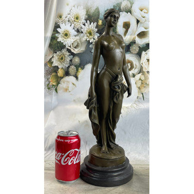 Nude Female Bronze Statue Sculpture Figure Of Woman Marble Base 17 Inches X 6 Inches