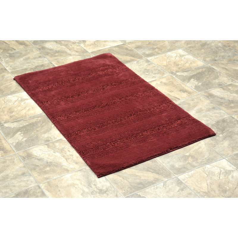 Maaza Rectangle Nylon Non-Slip Striped Bath Rug, 22"W x 60"L, Chili Red
