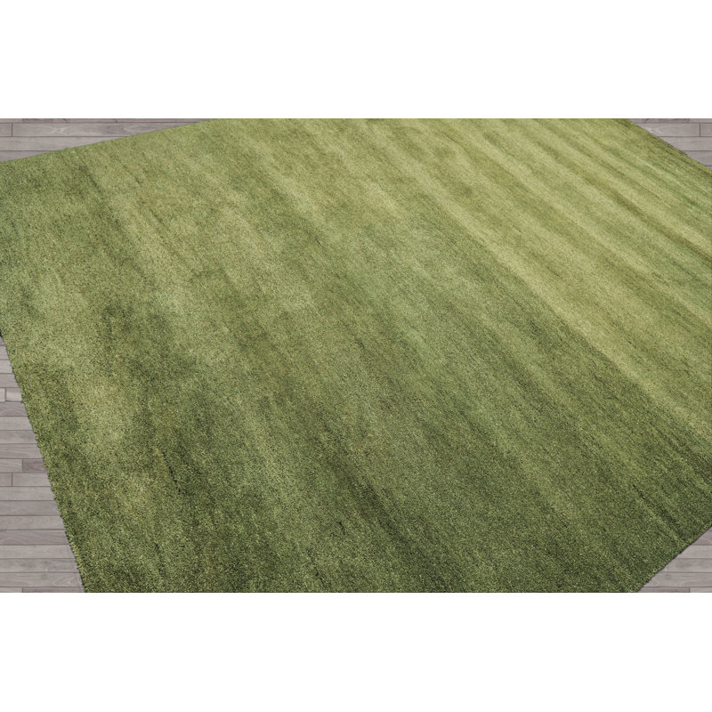 Tapis multicolore vert chaud en laine tissé à la main, Rectangle de 5 pi x 8 pi