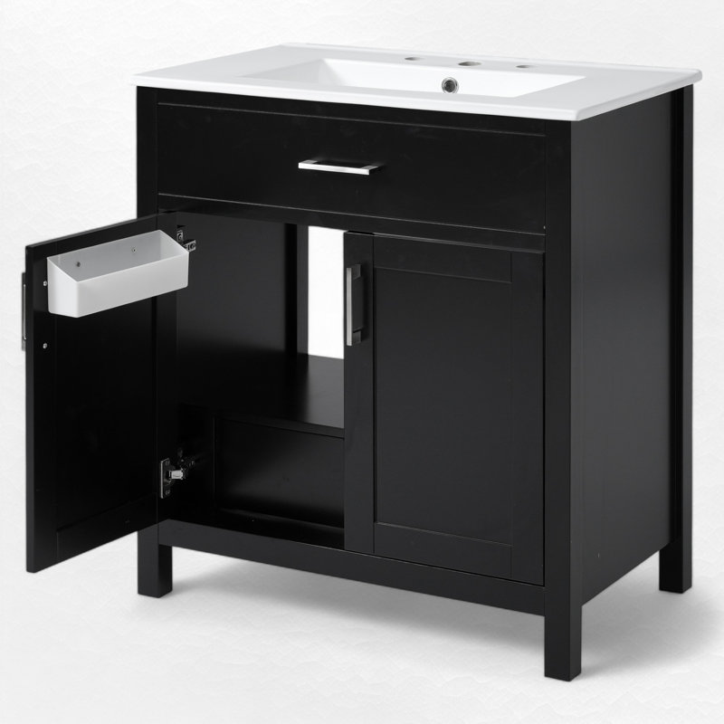30" Single Bathroom Vanity With Ceramic Top, Black