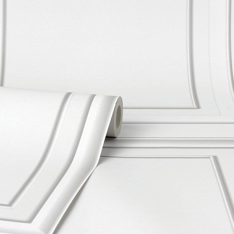 Distinctive White Square Panel Wallpaper, White