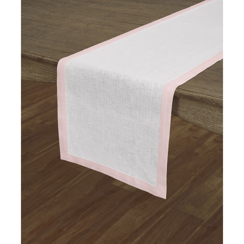 Classic - 100% Pure Linen Table Runner, Blush Pink/ White