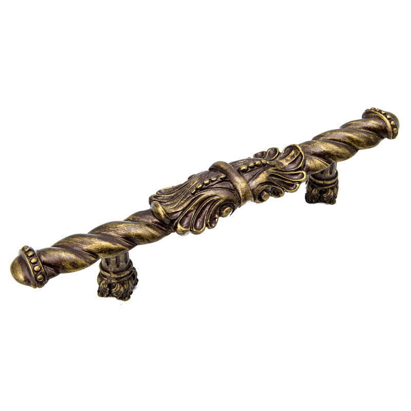 Poignée Acanthus de style roman, 4", Laiton antique
