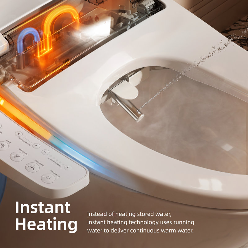 BRAVAT® Smart Heated Bidet Toilet Seat, 120V Outlet Required, Elongated, Easy Installation, Self Cleaning Nozzle, Instant Warm Water & Air Dryer, Soft Close, Night Light