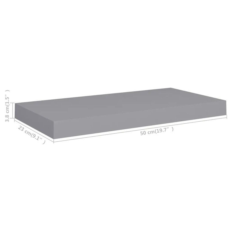 Arsis 4 Piece Metal Floating Shelf, Grey, 3.8cm H x 23cm W x 50cm D