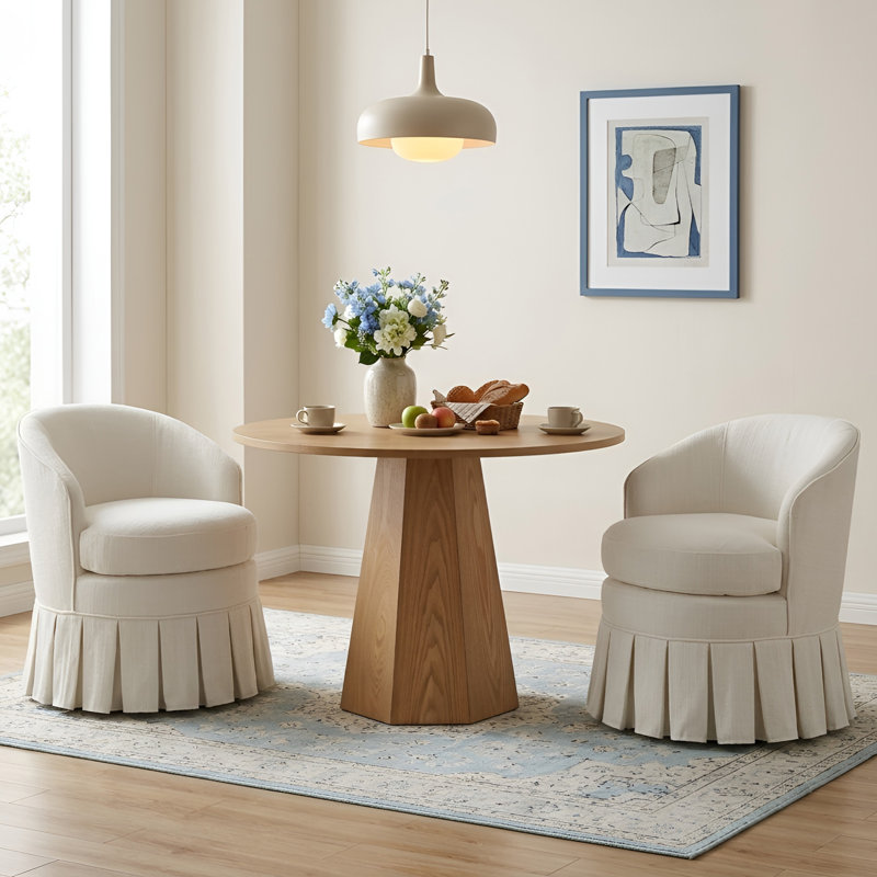 Linen Upholstered Barrel Chair Modern Dining Chair, White