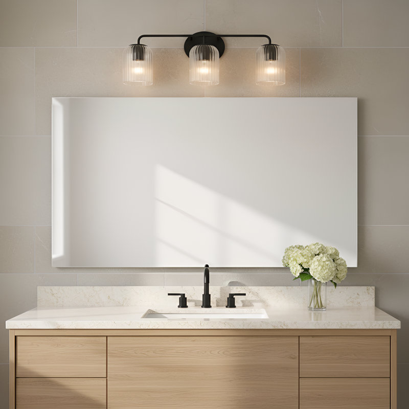 Meuble-lavabo Eisele , H 8,75 po x l 24 po x P 6 po, Nuit noire, Trois lumières
