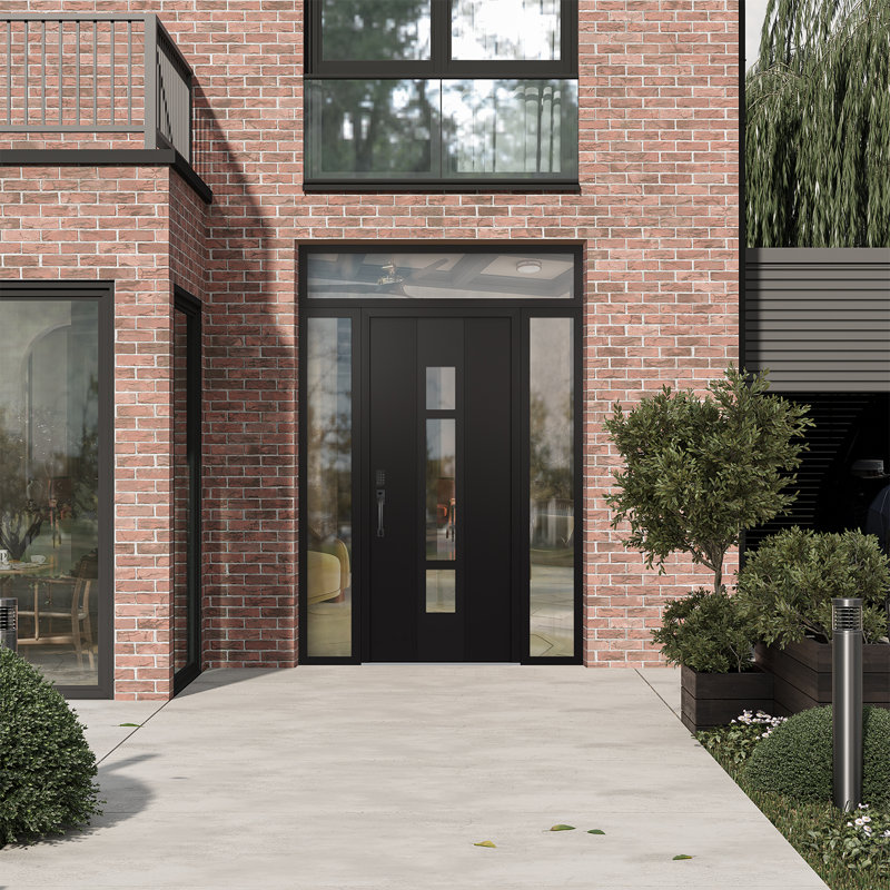 Porte d'entrée pré-suspendue en acier à panneaux noirs Diamond A9, L 65,06 po x H 95,69 po, Droite / vers l'intérieur