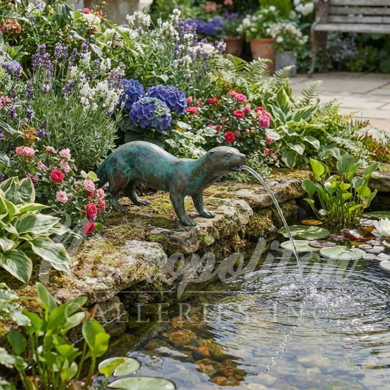 Bronze Walking Otter Fountain Sculpture