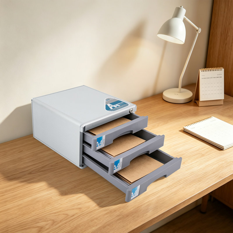 Rangement de bureau verrouillable, classeur à 3 tiroirs en alliage d'aluminium avec classeur à clés A4 pour bureau à domicile