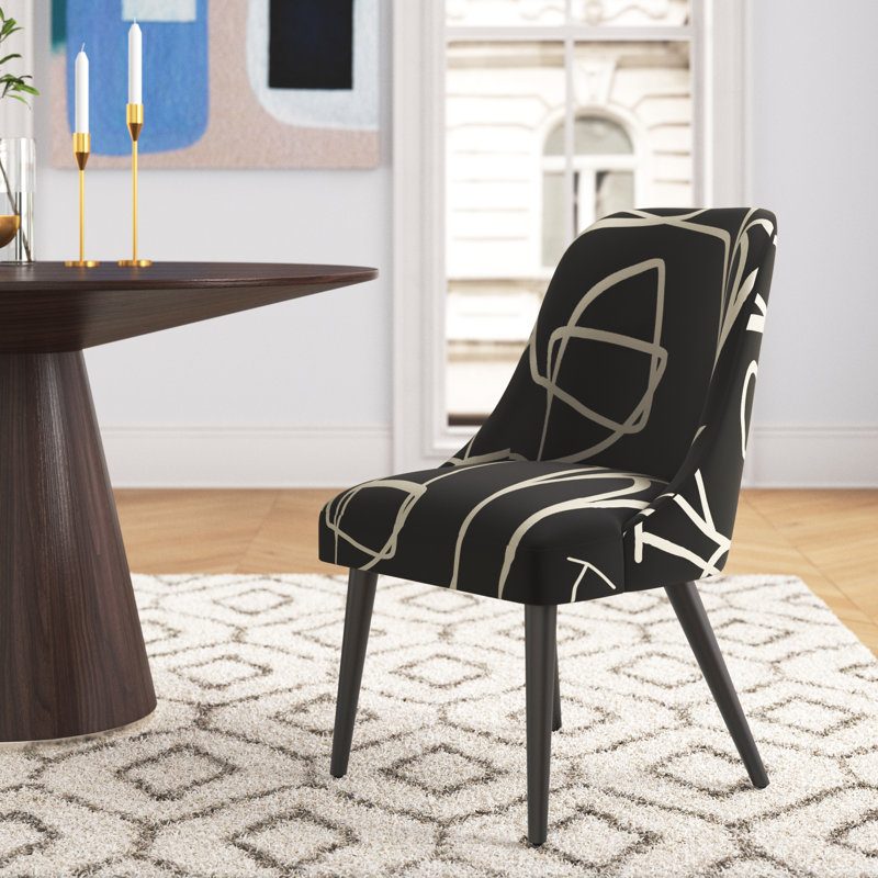 Chaise parsons rembourrée Pensford, Noir abstrait Mona, Bois noir