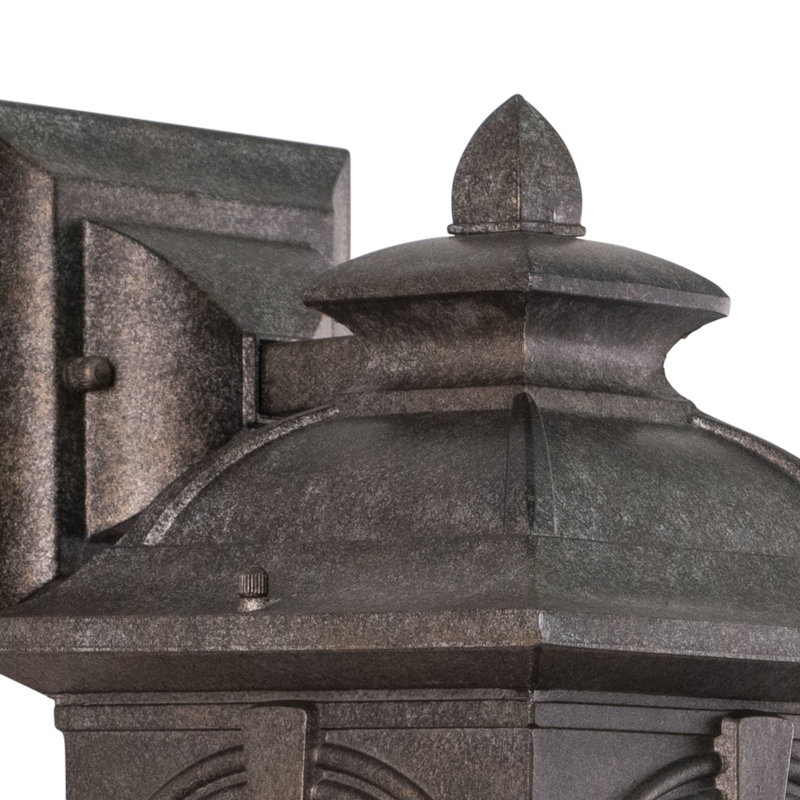 Rahul 13 in. H 1-Light Lava Stone Traditional Outdoor Wall Sconce made of Rust-Resistant Aluminum, Clear Seeded Glass Shade, LED Compatible, Use for Exterior Porch Patio Front Door or Garage