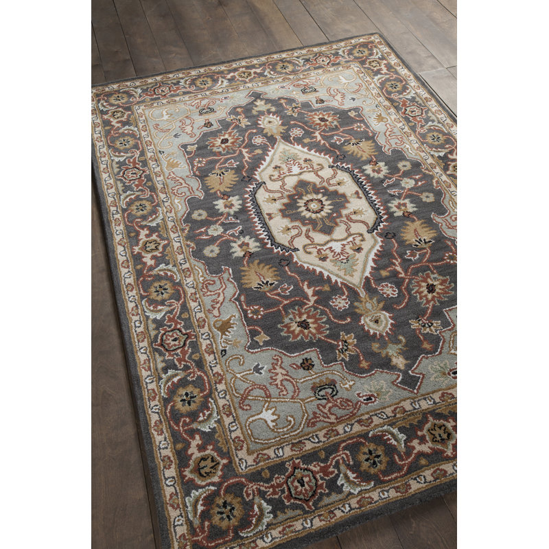 Bajrang Grey Area Rug, Rectangle 9' x 13'