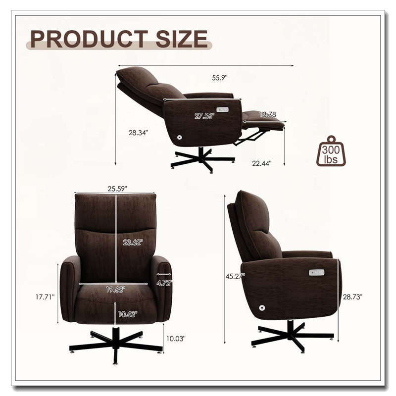 Fauteuil inclinable électrique pivotant, Brun