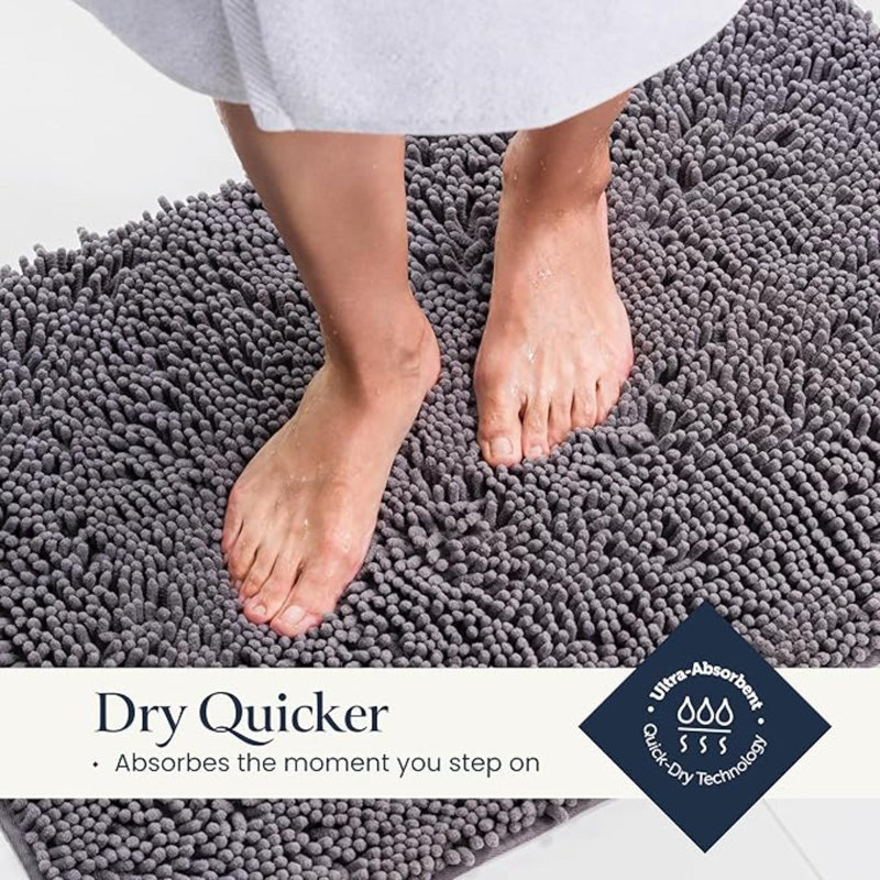 Ensemble de tapis de bain moelleux - 2 tapis de salle de bain en chenille à séchage rapide avec envers en caoutchouc, absorbant et lavable - 24 x 17 + 30 x 20