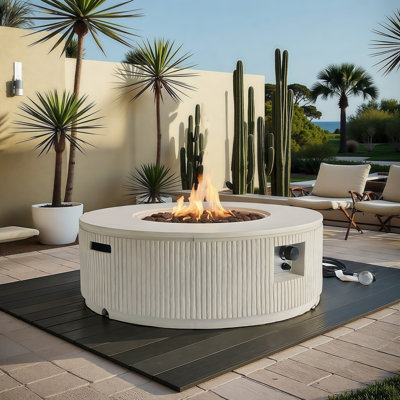 VESANO 38.2" Round Propane Fire Pit Table, 50,000 BTU Outdoor Gas Fire Pit with Vertical Fluted Design, MGO Body, Lava Rocks & Protective Cover