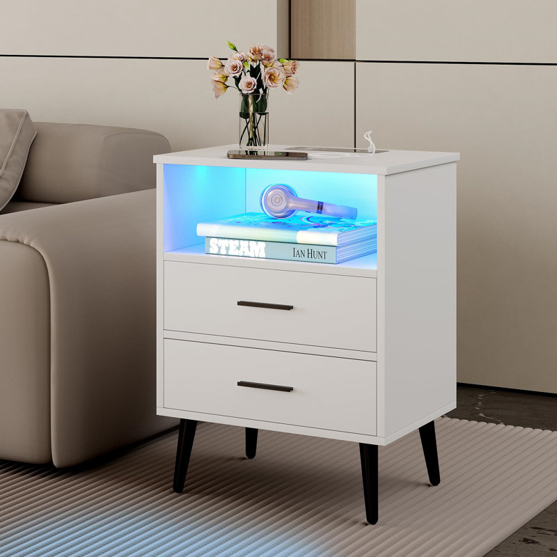 Demyra 45cm W Manufactured Wood Bedside Table, White