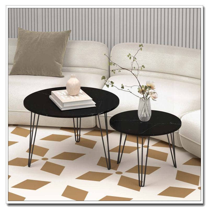 Ensemble de tables basses Nesting, Noir, Imitation marbre