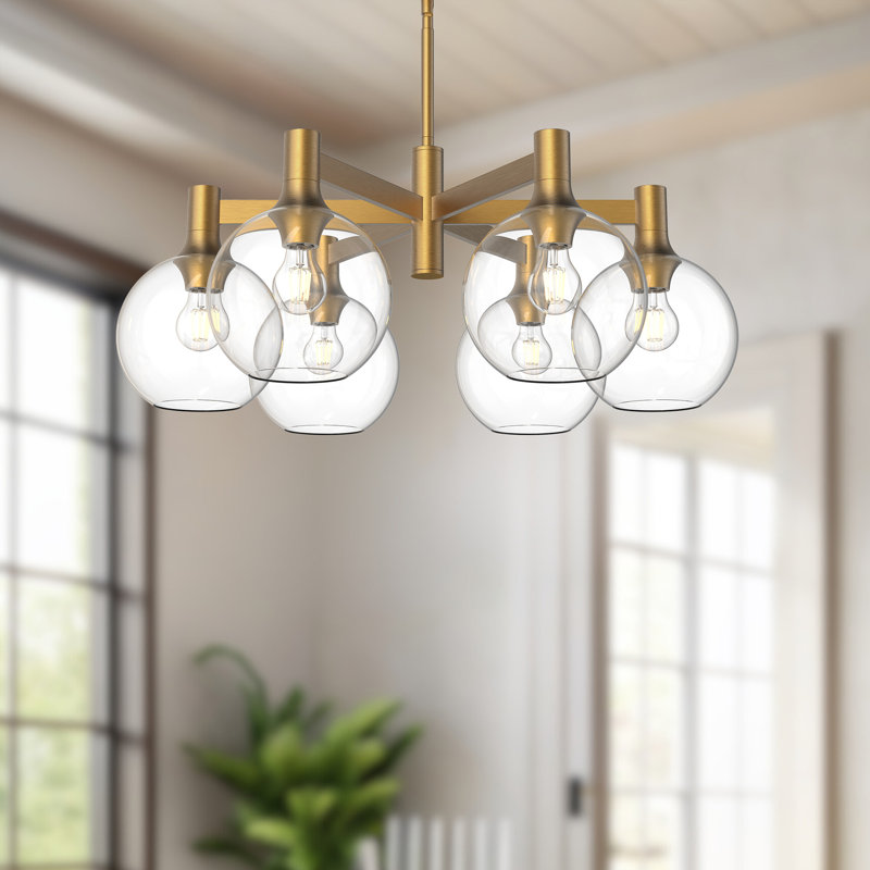 Castilla Aged Gold 6-Light Globe Chandelier with Clear Shade