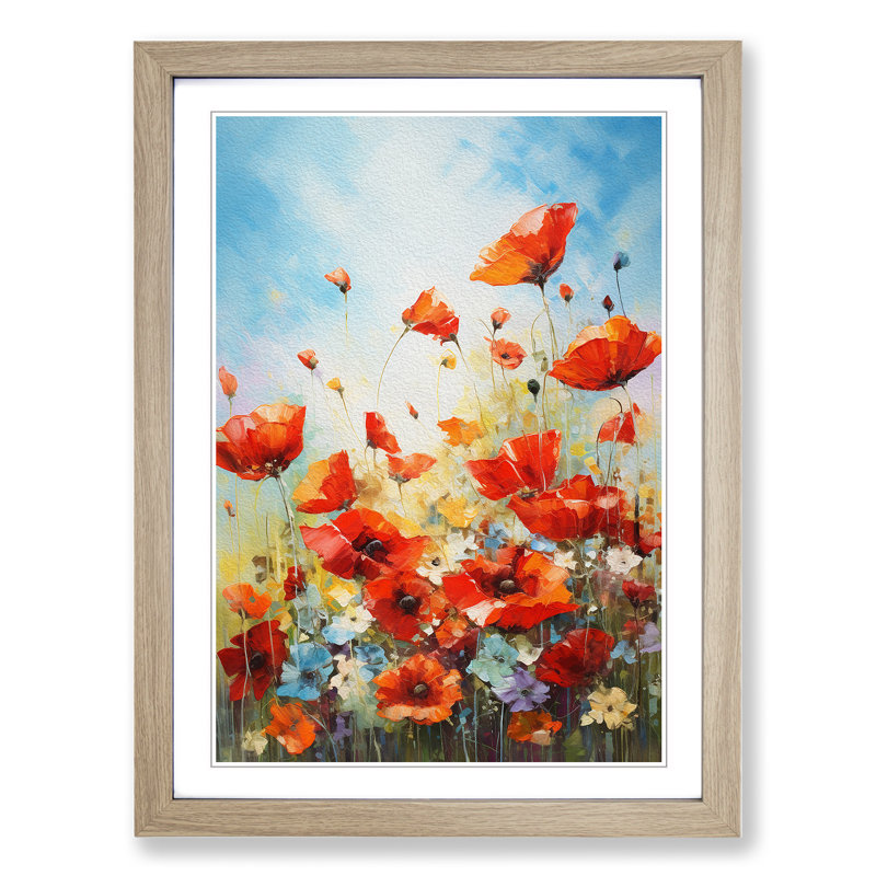 Poppy Field Action - Framed Print, Oak Framed, 64cm H x 46cm W x 2cm D