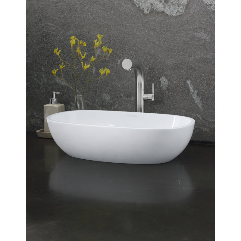 Barcelona Solid Surface Oval Vessel Bathroom Sink, White