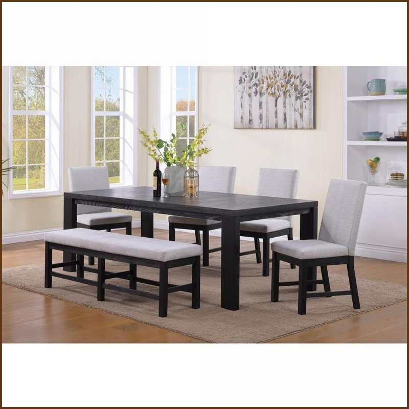 Counter Height Bench Tufted Upholstered Tapered Wood Legs | Charcoal | Solid Wood