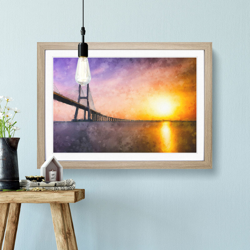 Vasco Da Gama Bridge in Portugal - Picture Frame Graphic Art Print, 33cm H x 45cm W x 2cm D, Oak Framed
