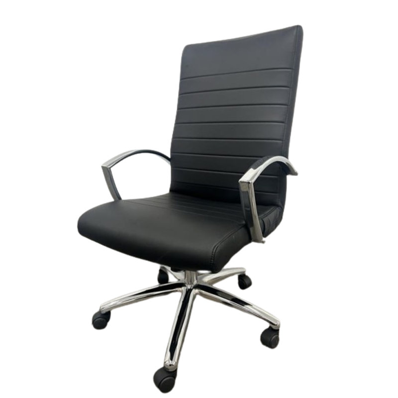 Bunjee Mid-Century Modern Fully Upholstered High Back Office Chair with Ribbed Back - Commercial Quality, Black, Black, 23.5"