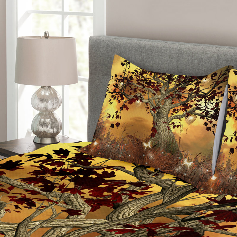 Floral Bedspread with Pillow Shams, 220 x 264 cm