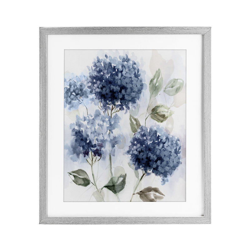 «Blue Hydrangea Breeze», reproduction d'art sous verre encadrée par Nan, Cadre de ferme gris, H 16 po x l 13 po