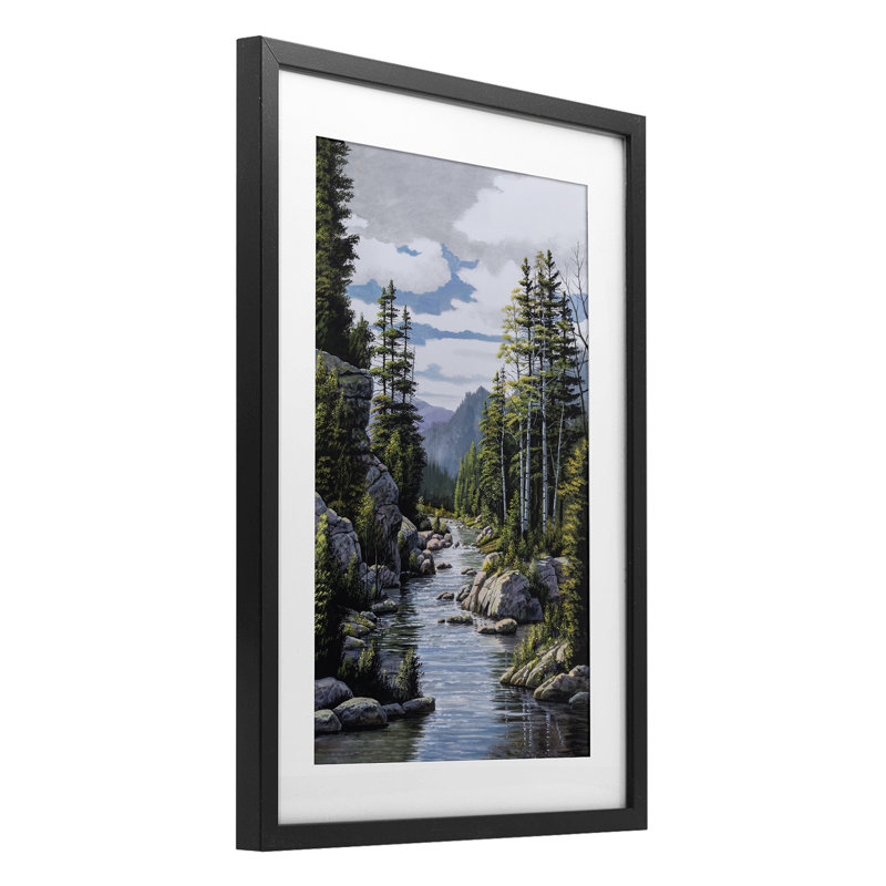 Alone In The Stream, reproduction sous verre encadrée, design par Bill Saunders, H 20 po x l 14 po, Cadre noir minuit