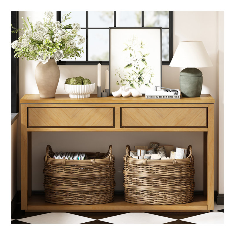 Console de 55 po, table d'entrée en bois rustique avec tiroirs de rangement et tablette ouverte, table de canapé élégante pour le couloir et le salon (naturel)