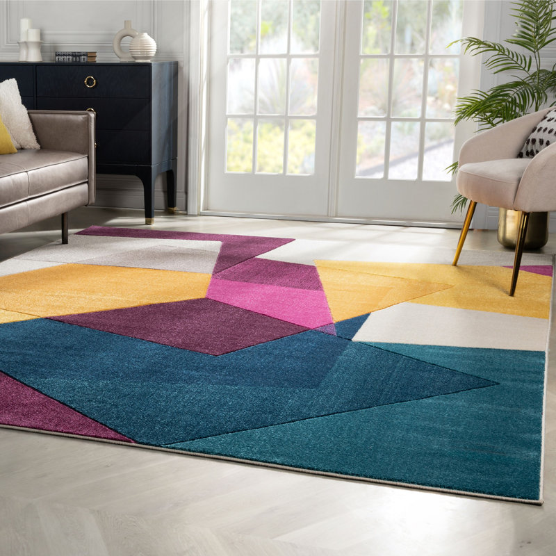Margery Bunt Modern Violet Multi Geometric Rug, Rectangle 120 x 160cm