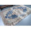 Tapis turc fait à la main avec un médaillon bleu et beige de style rétro, idéal pour la décoration bohémienne