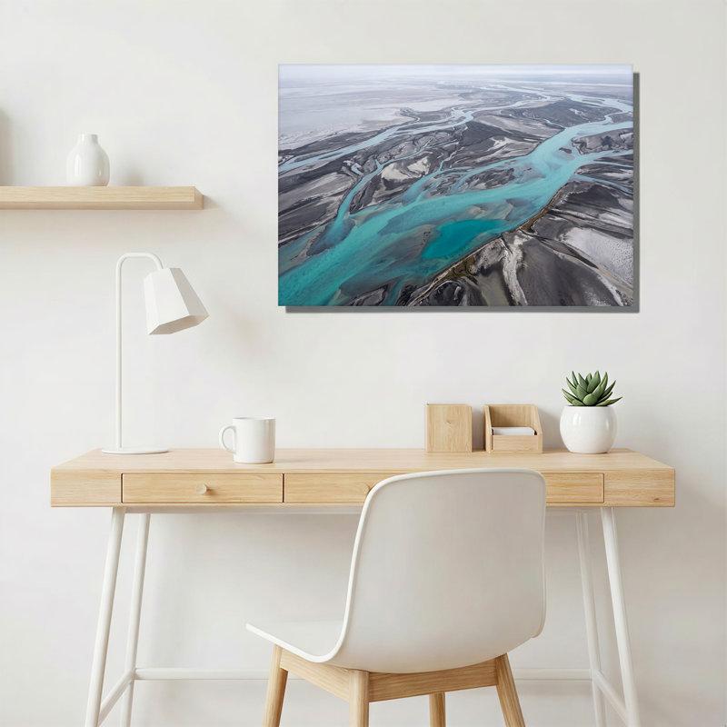 «Turquoise tressé rivière sur sables foncés», art mural sur toile, H 32 po x l 48 po