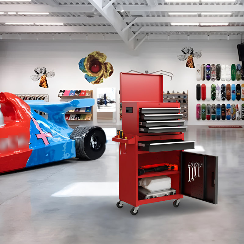 Rangement amovible rouge pour 5 outils avec doublure - et mécanisme de verrouillage pour armoire de garage à roulettes - atelier très utilisé