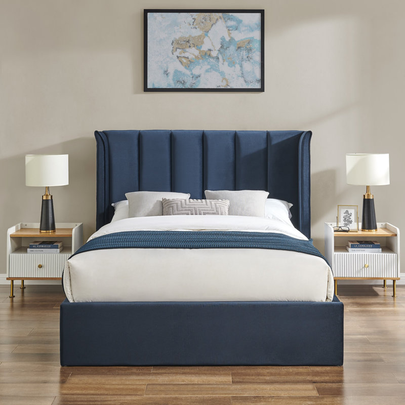 Ashok Upholstered Ottoman Storage Bed, King (150 x 200 cm), Navy